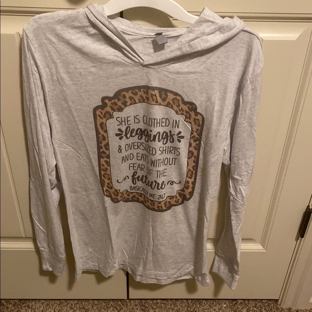 Gray Graphic Hoodie with Leopard Print